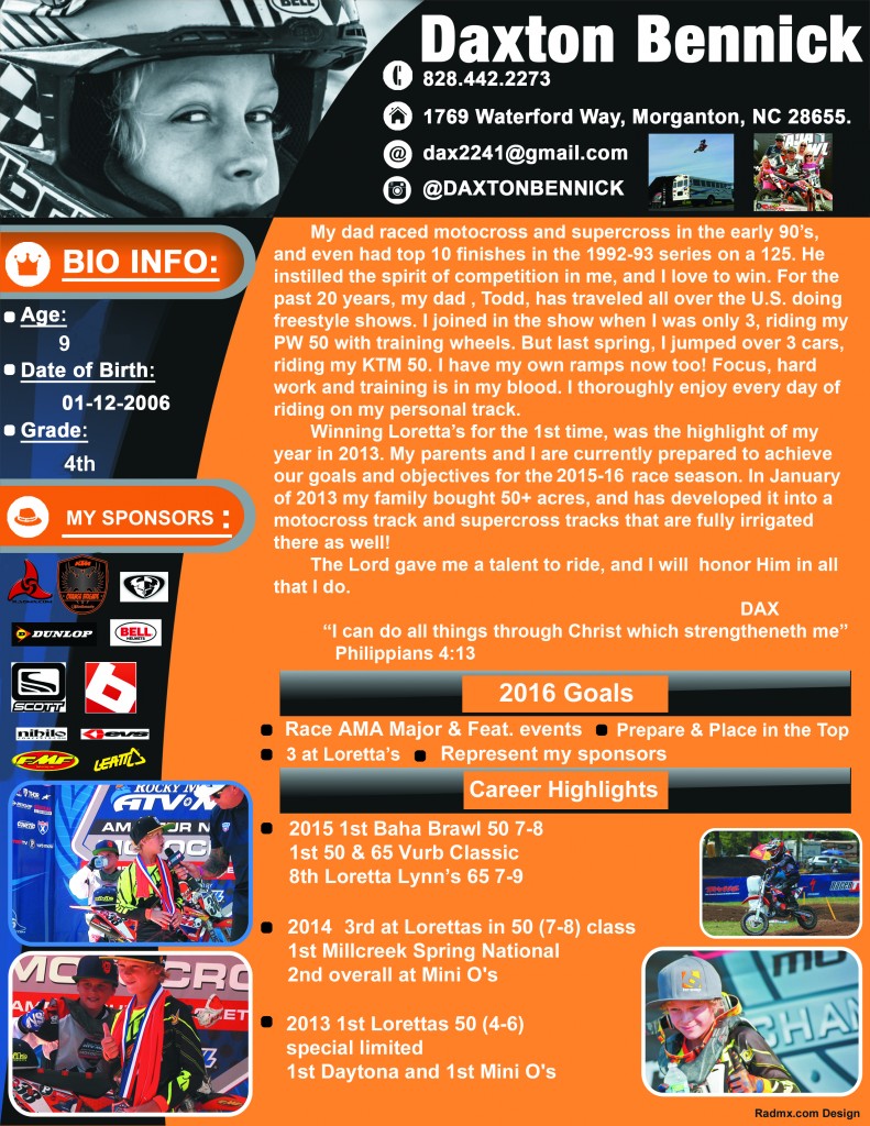 motocross sponsorship resume
